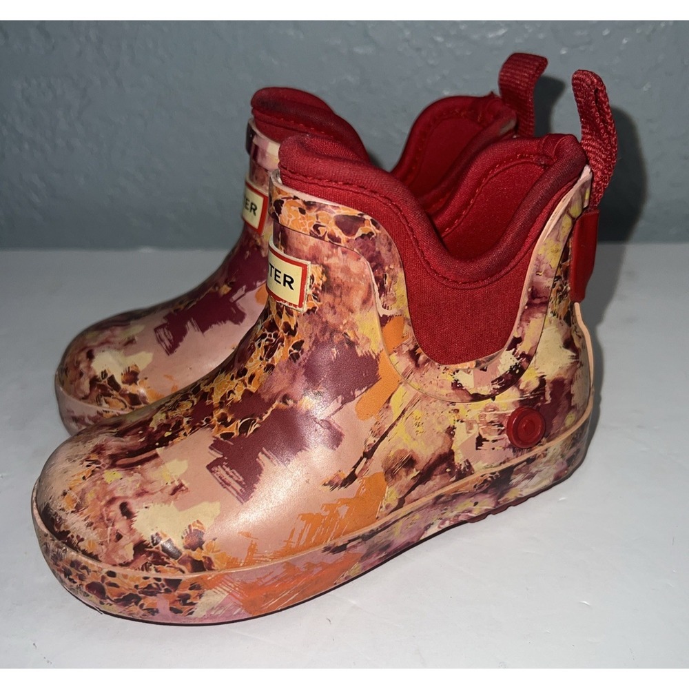 Hunter for Target Rain Boots Kids Size 8 Pink Orange Floral Waterproof Rubber